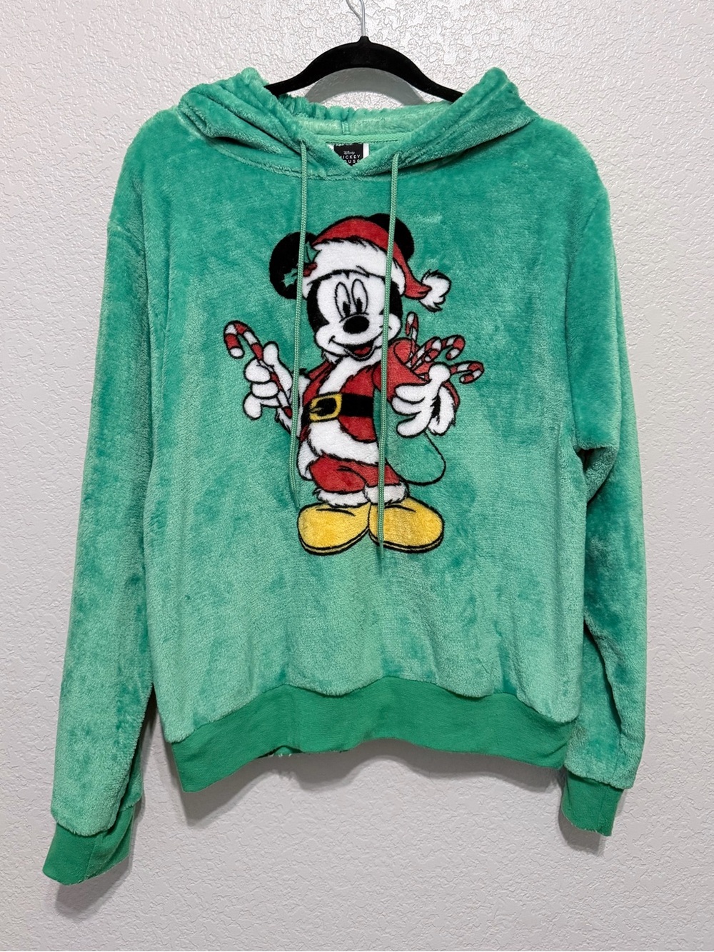 Disney Mickey Mouse Christmas Plush Hoodie | Green | XL | Santa